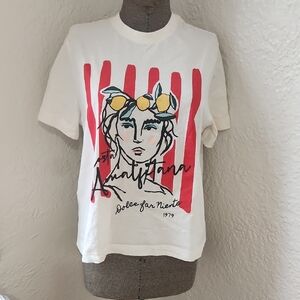 White Graphic T-Shirt with Red Stripes